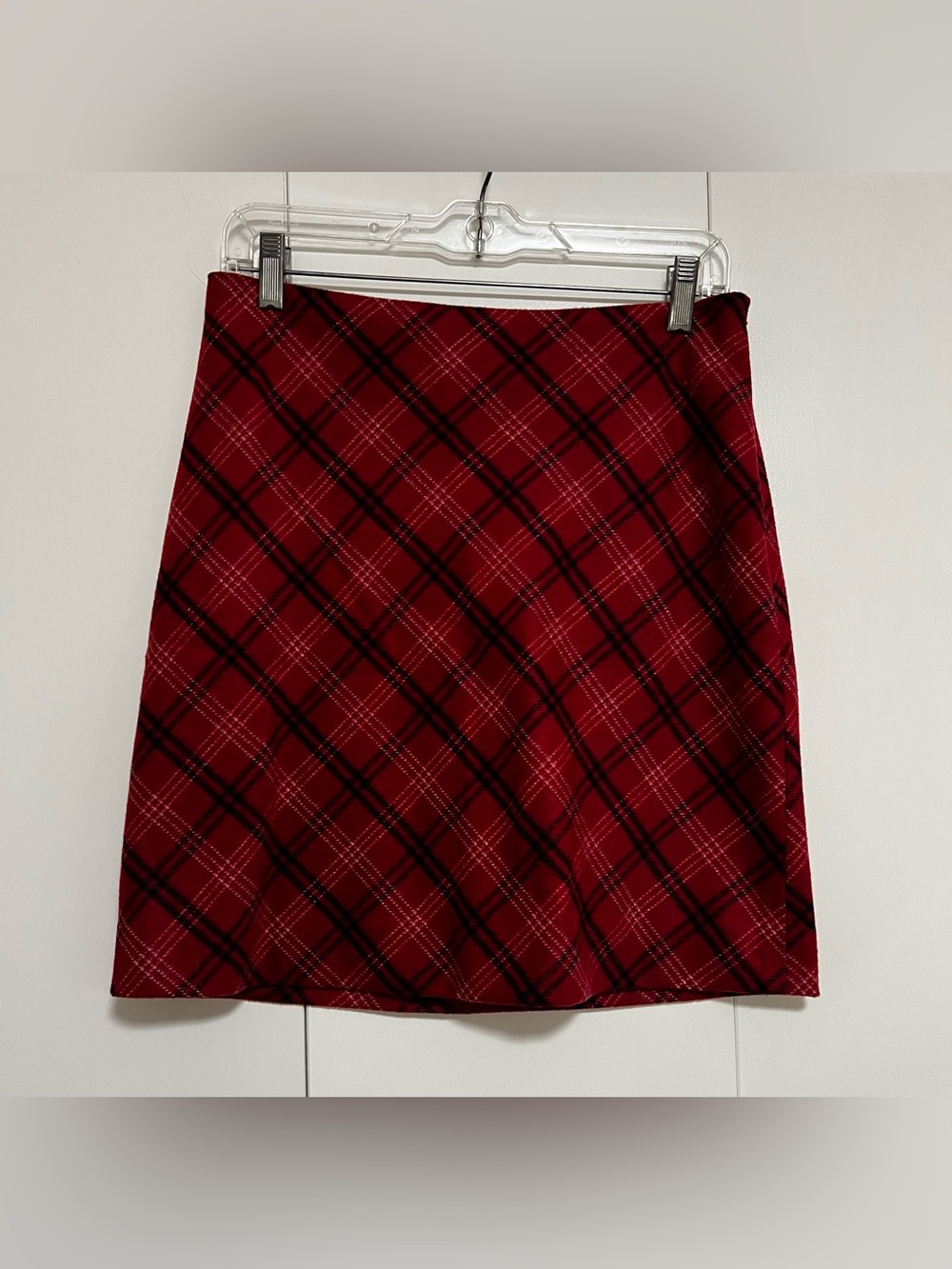 Ann Taylor Red Black Plaid Mini Skirt Size 6 Wool Blend Stretch Preppy 90s
